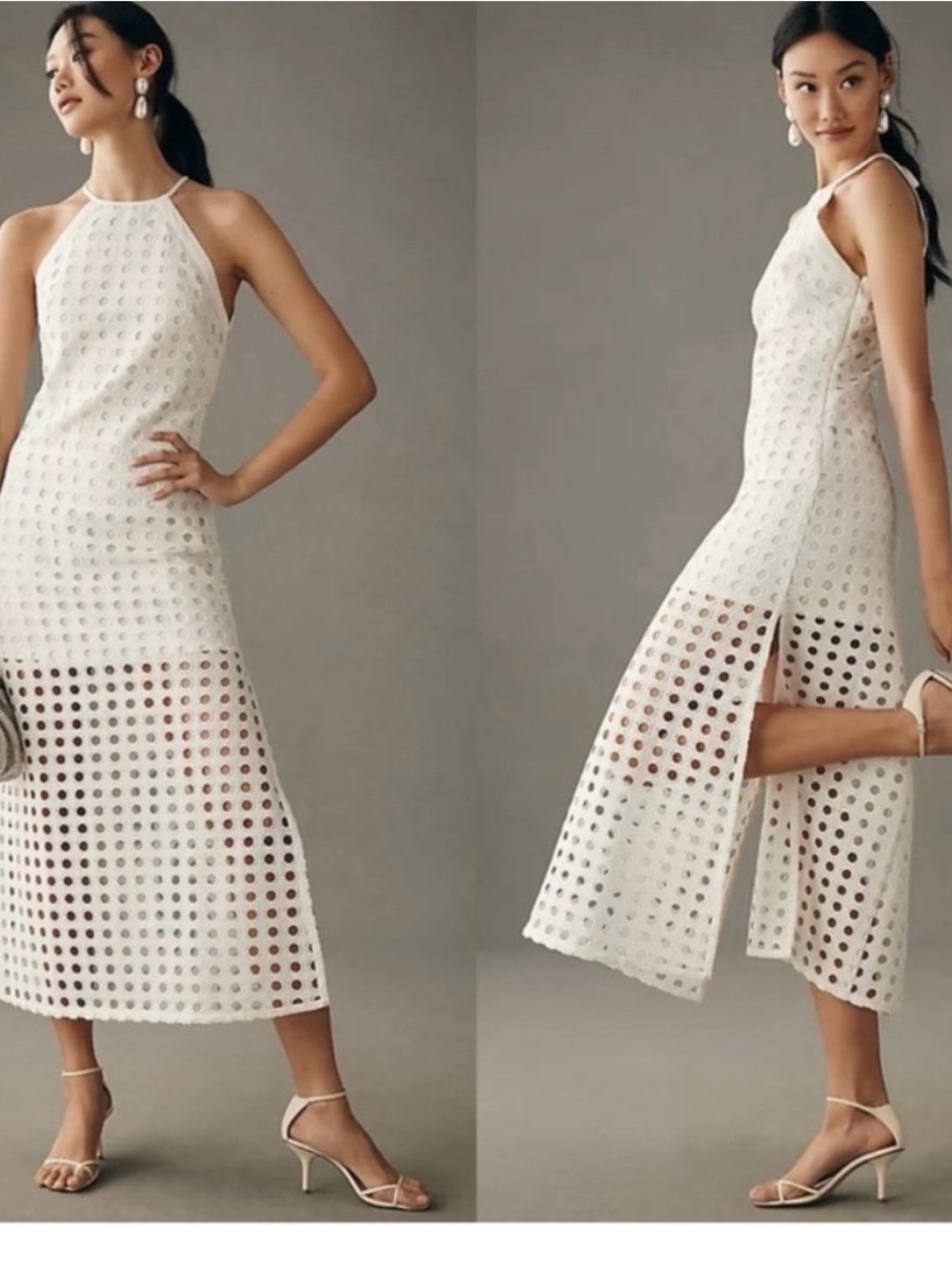 Vineet Bahl White Eyelet Halter  Dress